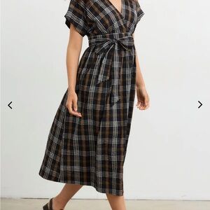 Plaid V-Neck Midi Dress